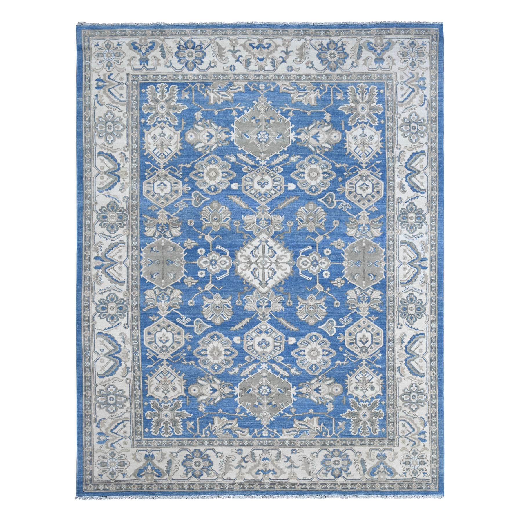 9'x11'6" Bayern Blue, Vintage Look Kazak with All Over Design, Hand Knotted, 100% Wool, Natural Dyes, Oriental Rug 